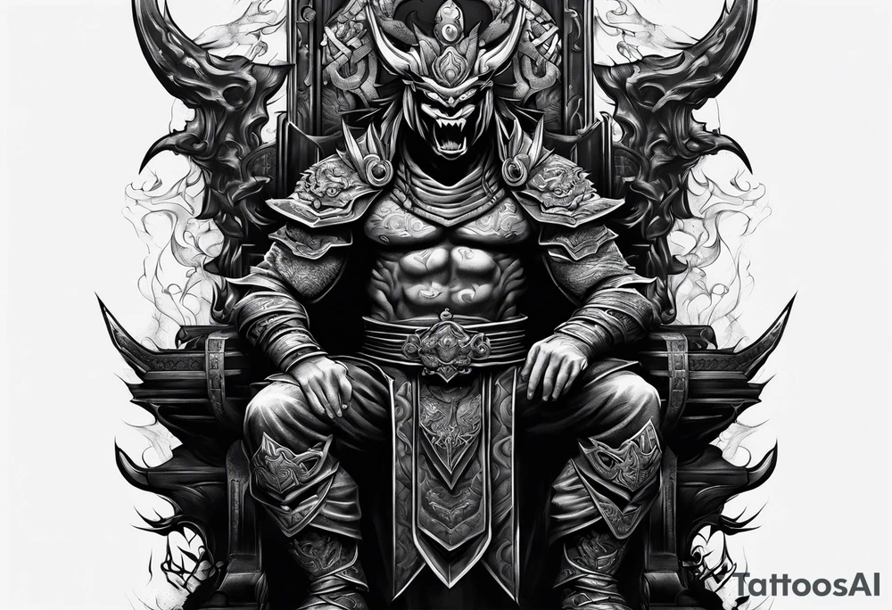 Angry demon ninja sitting on his throne tattoo idea