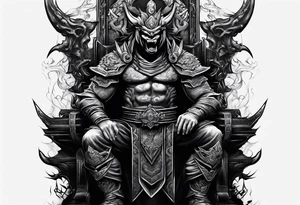 Angry demon ninja sitting on his throne tattoo idea