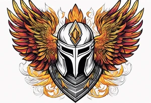 A Spartan Helmet with a phoenix encompassing it tattoo idea