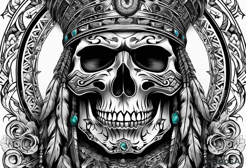 Native american biker skeleton tattoo idea