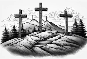 3 crosses on a hill facing east tattoo idea