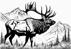 bull elk with mountain landscape in the background tattoo idea