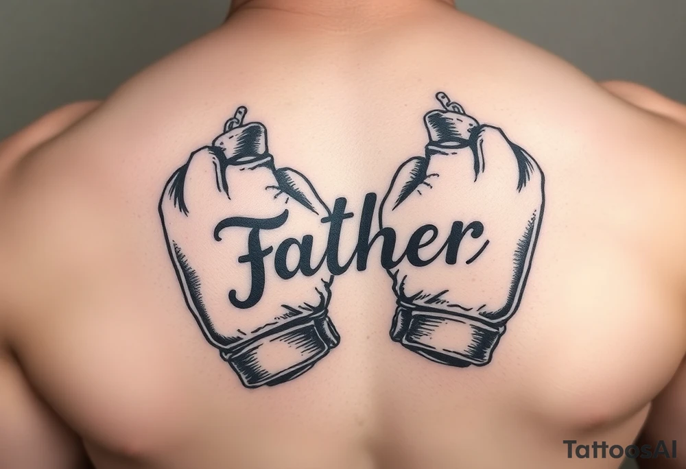 worn down boxing gloves with the word father incorporated tattoo idea
