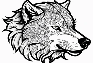a head of savage wolf with a sword in its mouth facing left tattoo idea