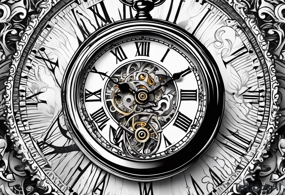 Old school pocket watch exploded showing inner mechanism tattoo idea
