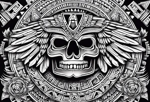 Aztec eagle, with Aztec skull and Aztec symbols signifying resilience tattoo idea