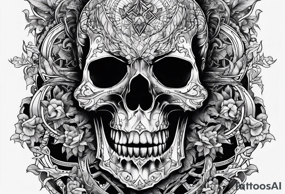 creepy satanic skeleton tattoo idea