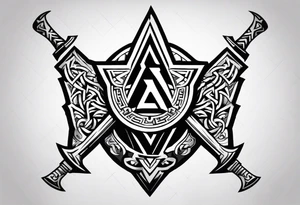 Valhalla sword shield axe Valknut victory tattoo idea