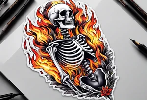a full body skeleton on fire tattoo idea