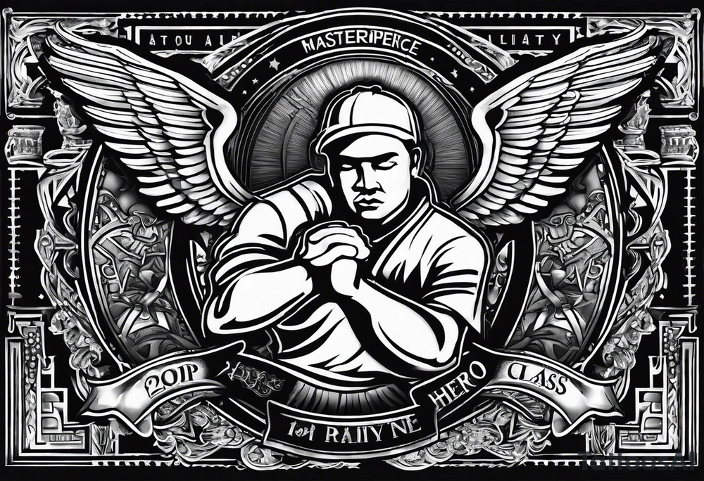 working class hero text with 20 pieces of silver and praying hands tattoo idea