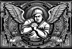 working class hero text with 20 pieces of silver and praying hands tattoo idea