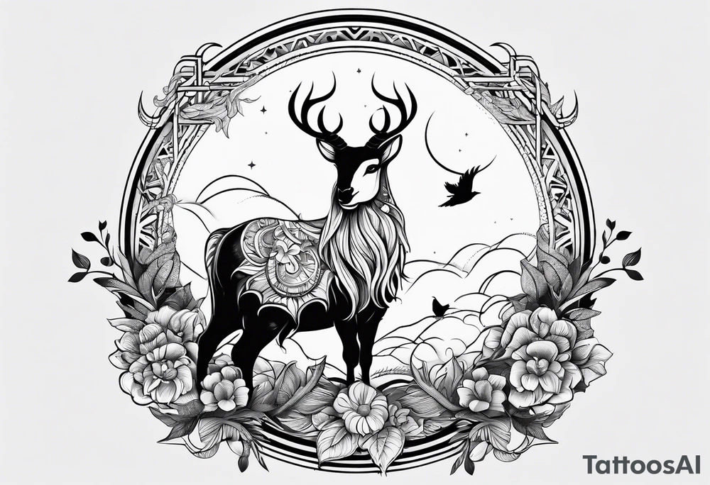 combine moon, bird and lamb tattoo idea