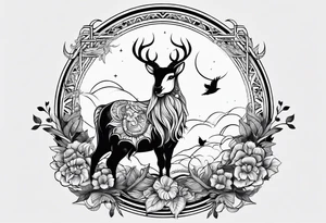 combine moon, bird and lamb tattoo idea