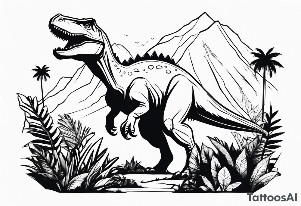 dinosaur in jungle tattoo idea