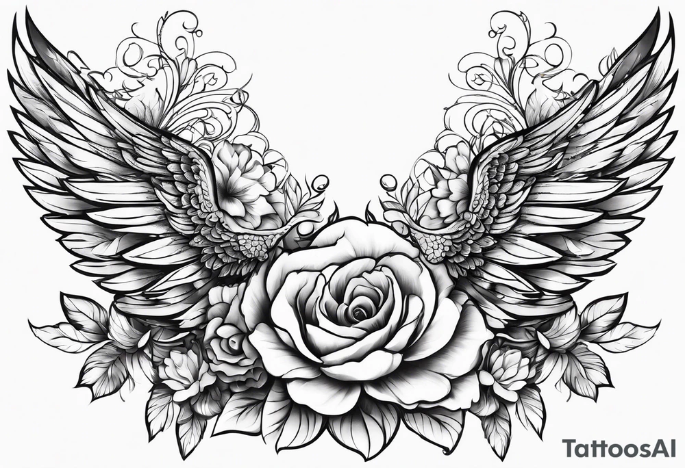 Flower tattoo with wings for full stomach area tattoo idea