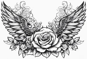 Flower tattoo with wings for full stomach area tattoo idea