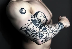 outer space, planets, geometric patterns, string theory tattoo idea