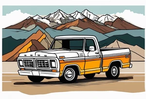 1974 ford f-100 in front of mountains tattoo idea