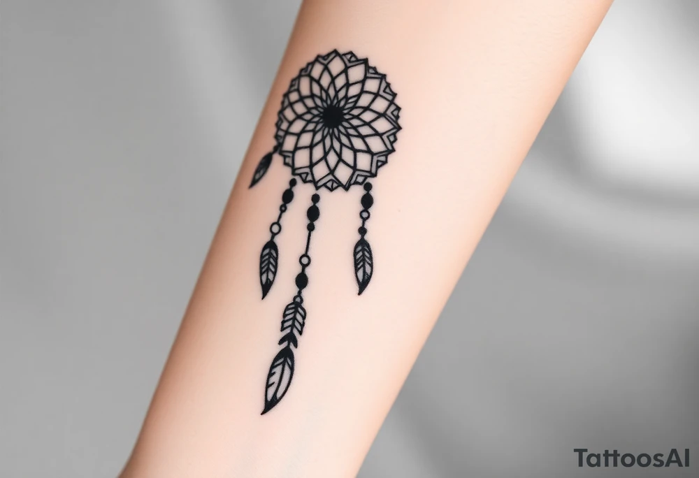 native dreamcatcher with flowing feathers and sacred beads tattoo idea