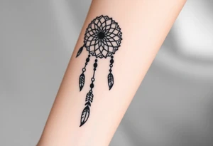 native dreamcatcher with flowing feathers and sacred beads tattoo idea