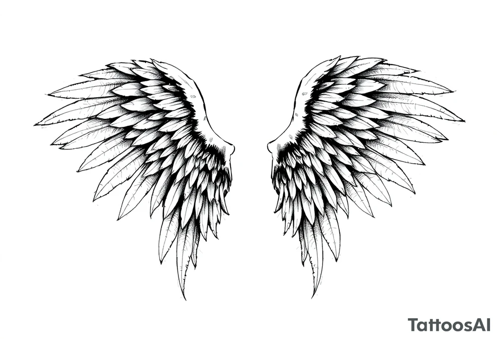 Realistic angelwings long tattoo idea
