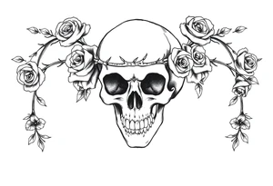 ornate skull adorned with crown of wild roses and thorns tattoo idea