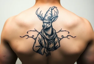deer wearing wizards clothes and hat tattoo idea