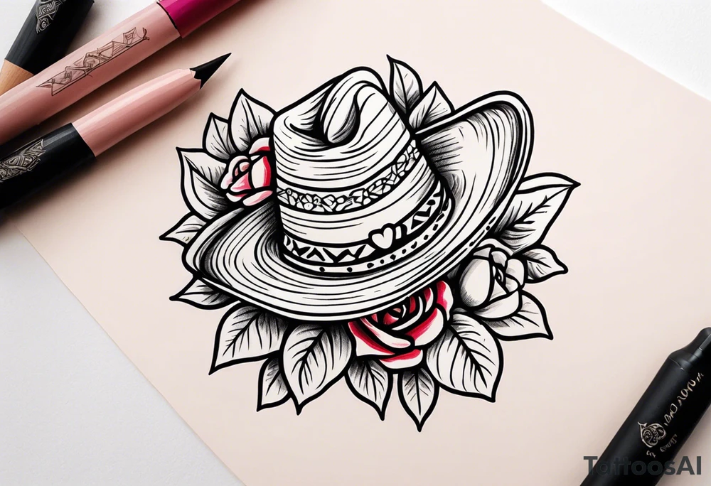 mexican hat on rose tattoo idea