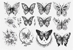 Butterfly wrap tattoos with moon and floral theme tattoo idea