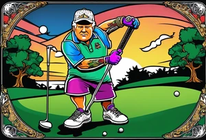 Golfer John Daly wearing the Infinity Gauntlet on one hand and holding a putter on the other hand on the 18th hole of the Masters. tattoo idea