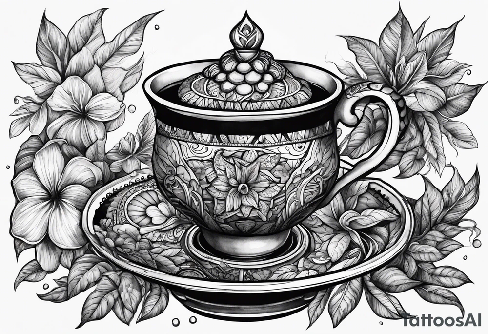 Ayahuasca mushrooms like a cup of tea tattoo idea