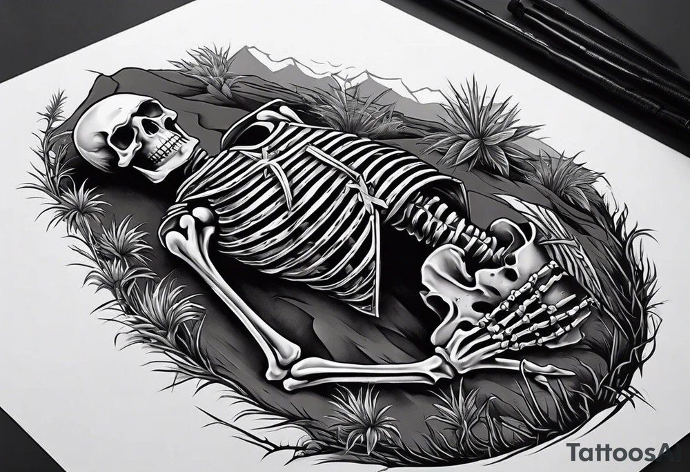 skeleton crawling towards a cross in a desert tattoo idea skeleton crawling towards a cross in a desert tattoo idea