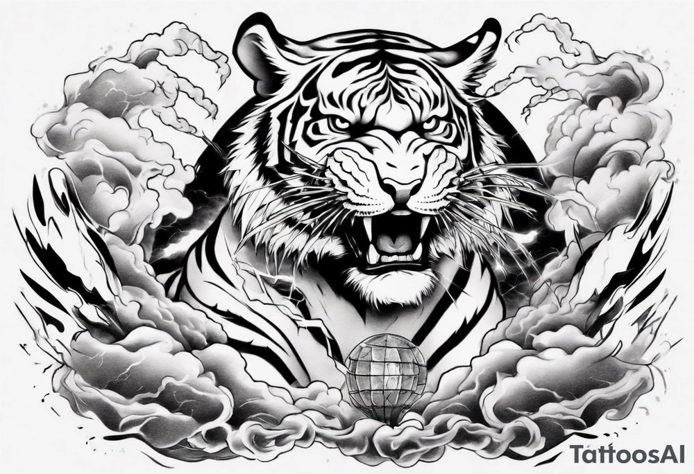 A tiger surrounded by lightning tattoo idea