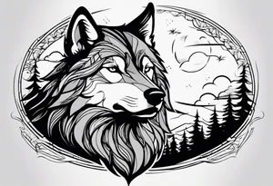 a minimalistic wolf in front of an incredible sky. tattoo idea
