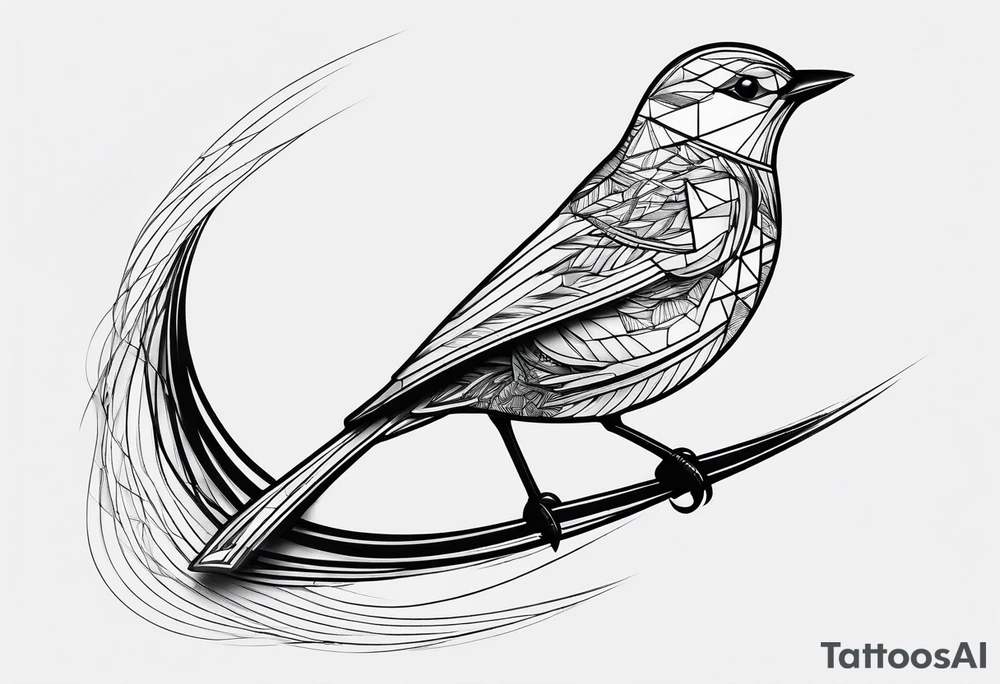 Geometric small bird minimal lines tattoo idea