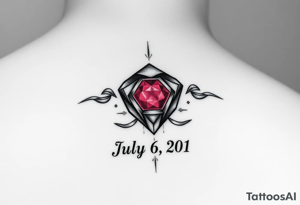 Ruby gemstone with the birthday July 6, 2019 to fit on lower ankle tattoo idea
