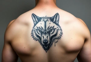 aggressive wolf head tattoo idea