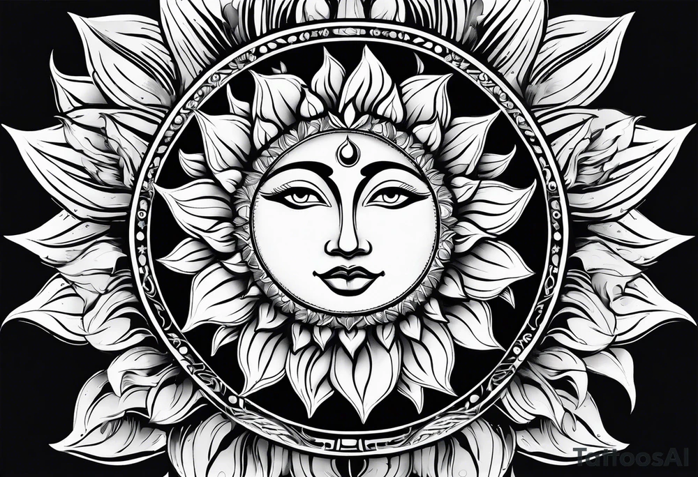 Sunflowers sun and moon tattoo idea