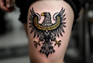 A proudly standing eagle wrapped in a golden laurel wreath, symbolizing victory, honor, and the enduring legacy of Silesia. tattoo idea