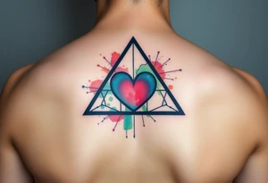 A triangle with a big heart in the center with a scientific background tattoo idea