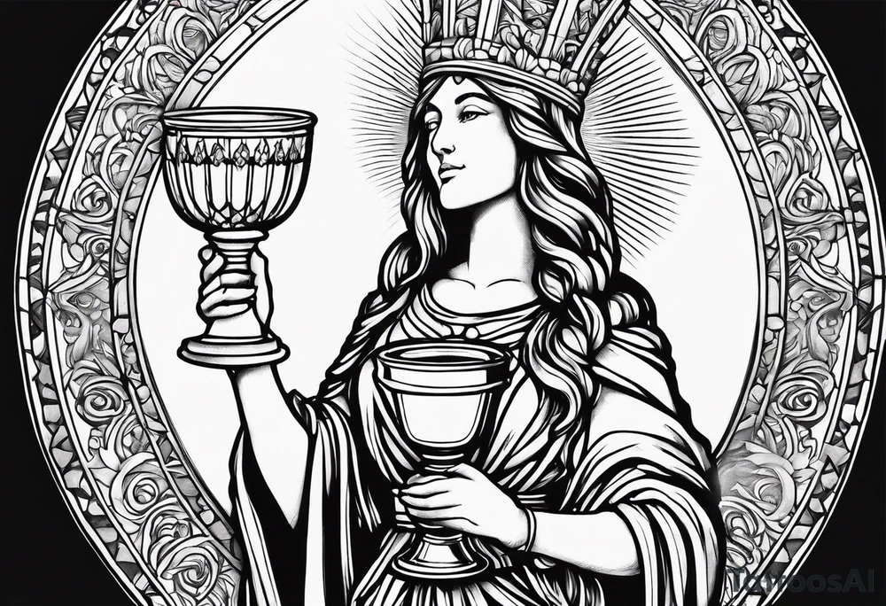light streaming down from heaven onto saint barbara holding a chalice tattoo idea