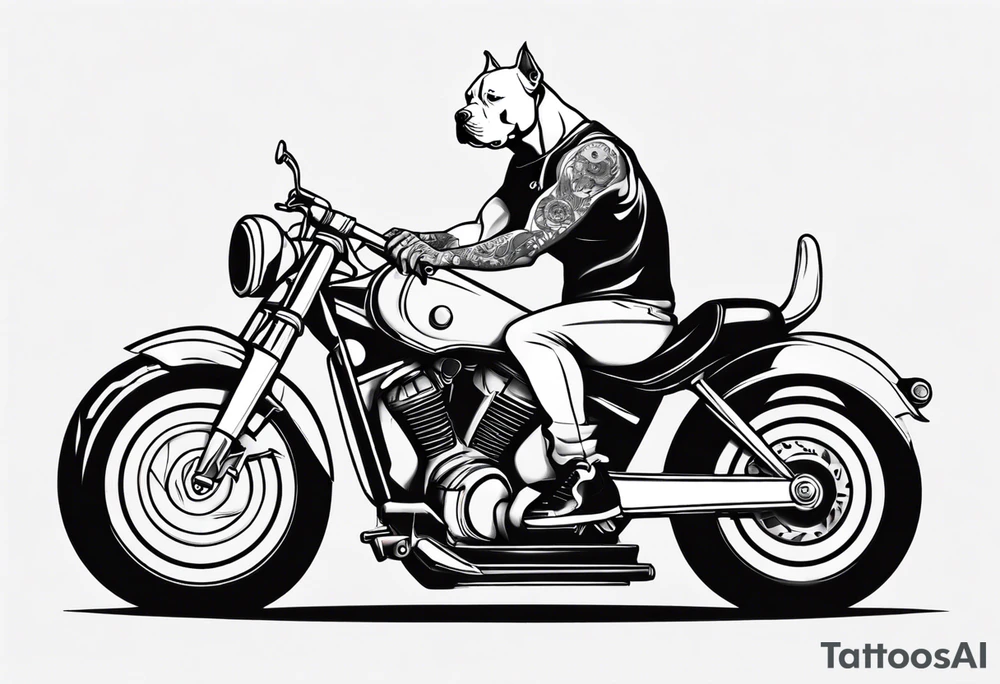 Pitbull sitting on a motorcycle tattoo idea