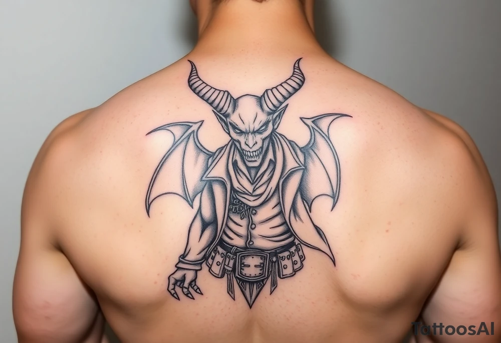 demon in cowboy-clothing,desert. tattoo idea