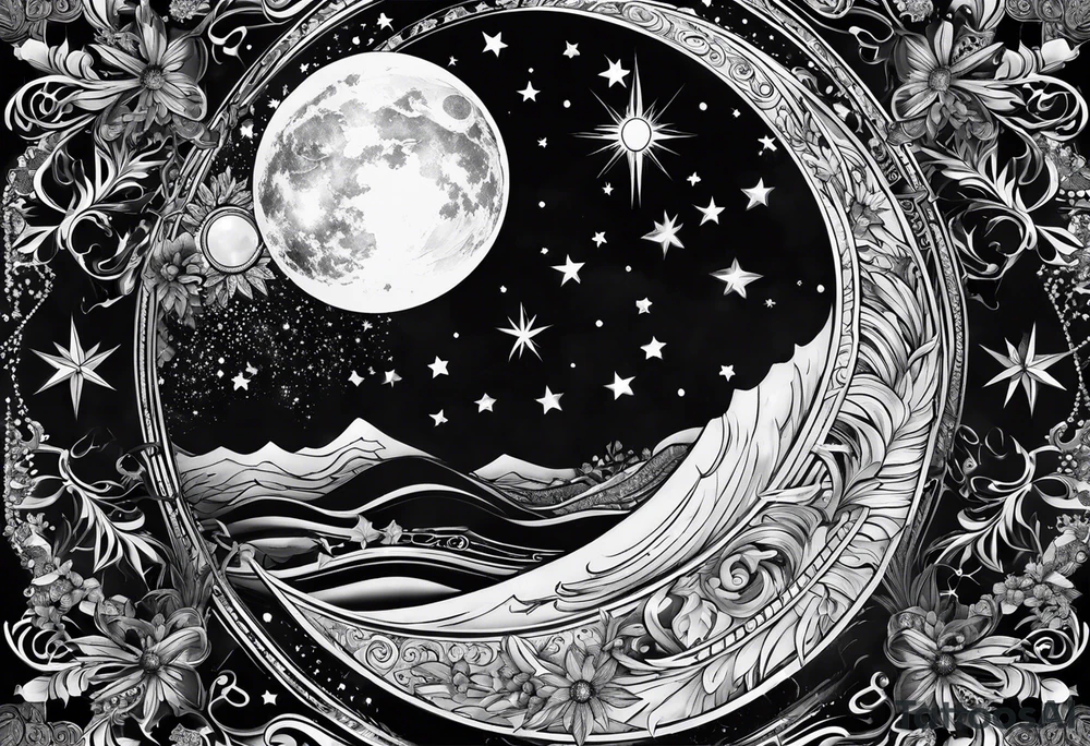 Mother earth celestial stars moon sun tattoo idea