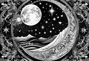 Mother earth celestial stars moon sun tattoo idea