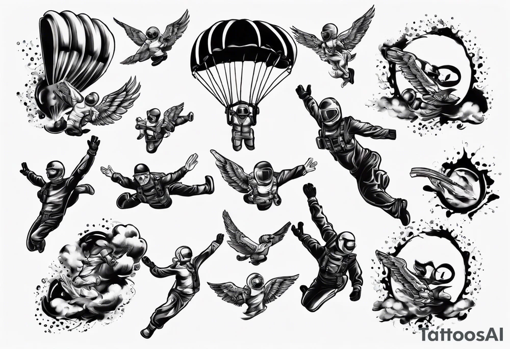 skydiving, shooting guns tattoo idea