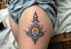 Mount Meru – The cosmic mountain at the center of the universe, often part of traditional Tibetan art. tattoo idea