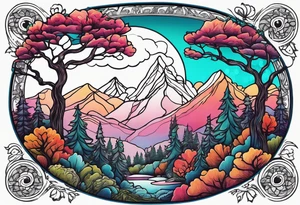 small circle shape trees mountain tattoo idea