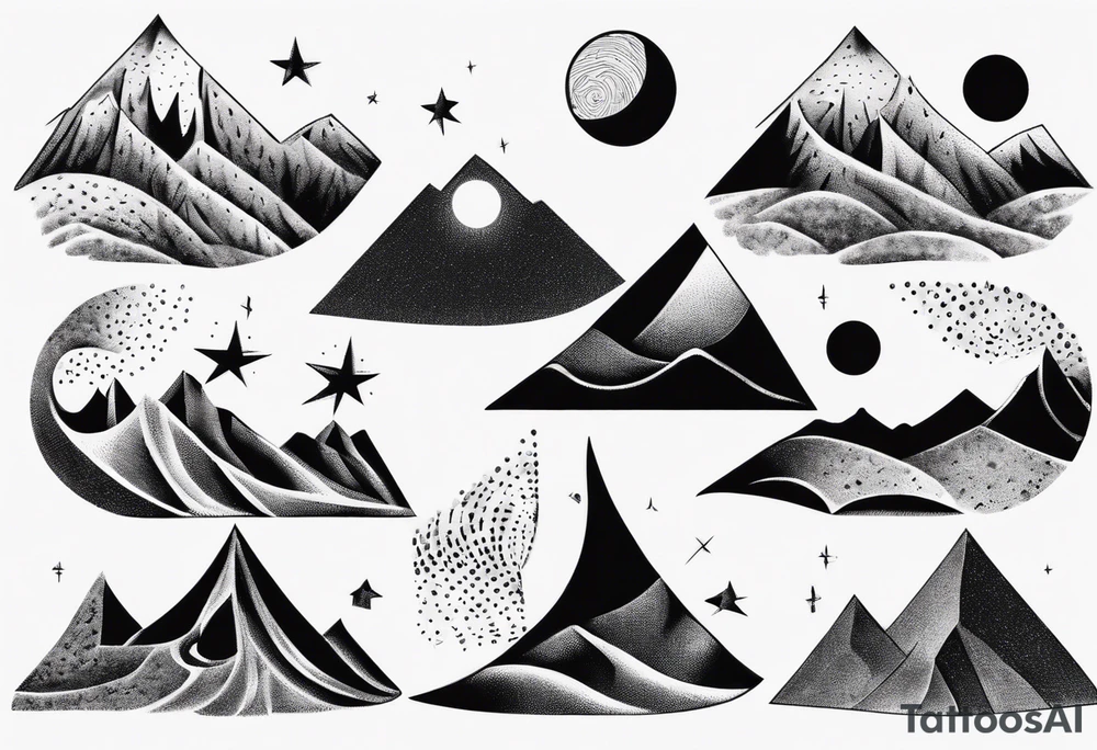 mountains and dunes and moon in the lonely desert tattoo idea