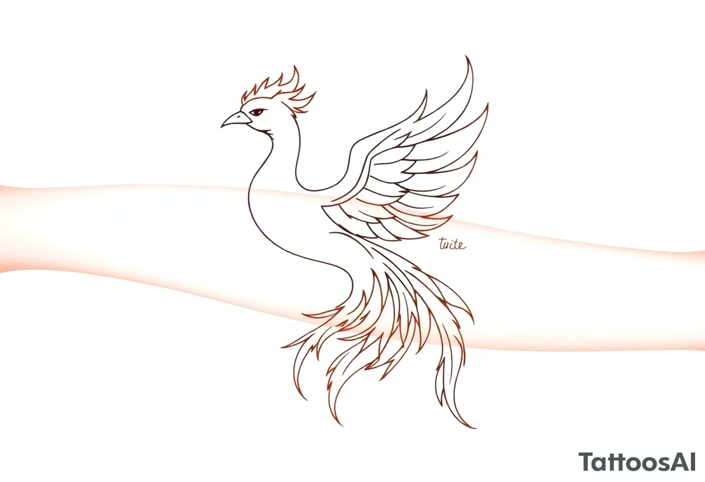 large fiery phoenix surrounded by fire. with a crown of fire flapping wings with a flaming tail tattoo idea